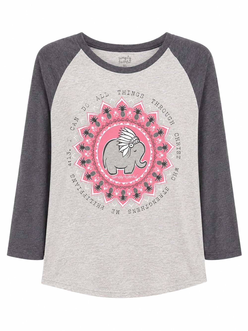 Simply Faithful Philippians 4:13 Elephant Graphic 3/4 Sleeve - Picture 1 of 5
